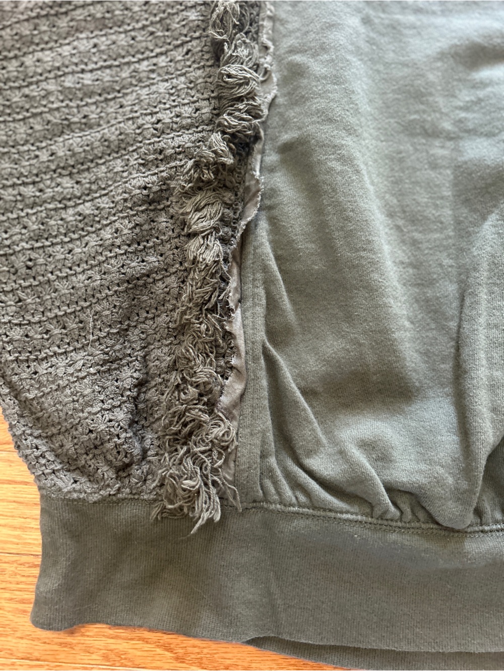 Free people Sweater Women’s size S Army Green Fringe Pullover Cotton Long Sleeve - Picture 9 of 9